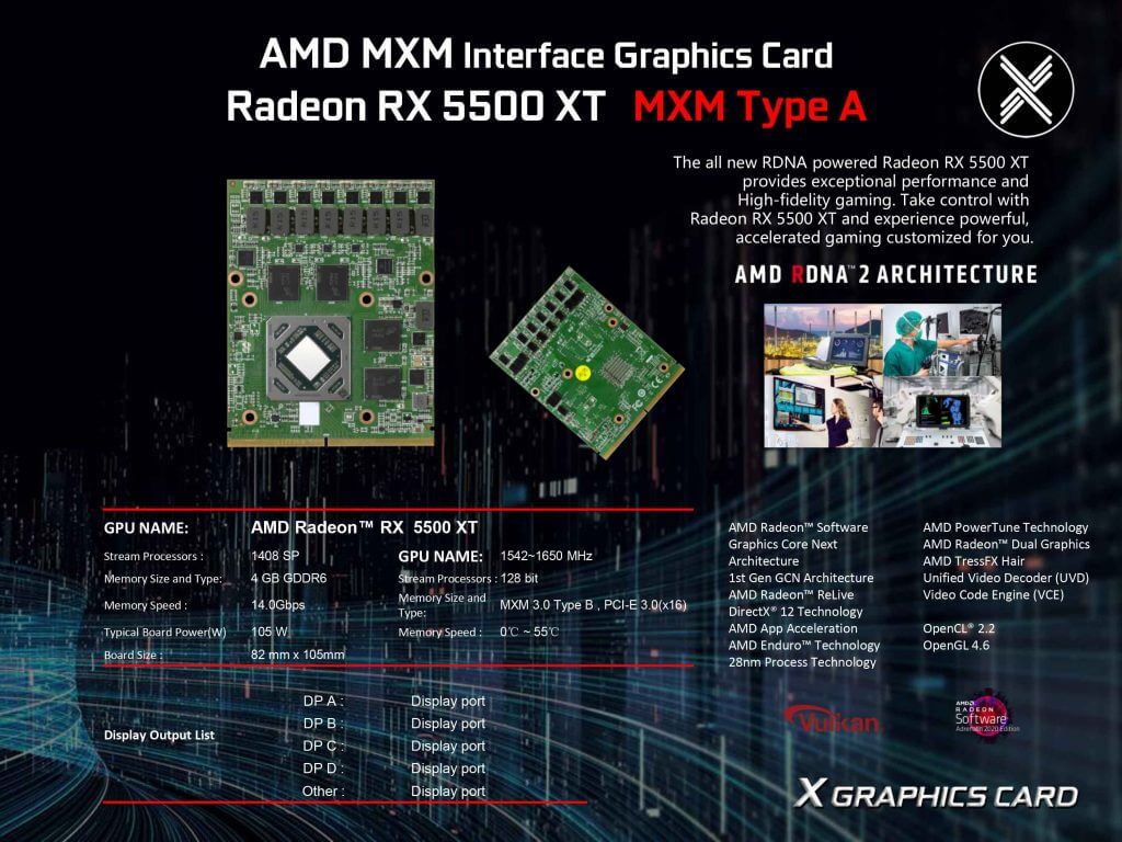 Amd Radeon Rx 53.00m MXM AMD Radeon RX 5500 XT 4GB GDDR6 - X-VSION GRAPHICS CARD