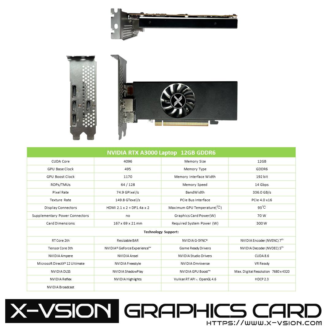 X-VSION RTX A3000 12GB GDDR6 Professional card low Profile Size 7 rtxa3000lp04 1